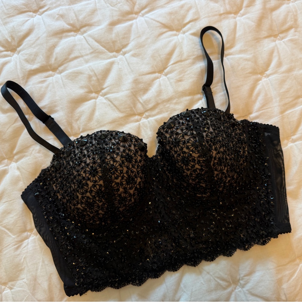 bebe Black Embellished Lace Bustier